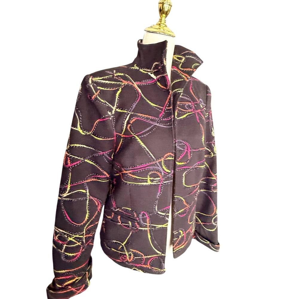 3 Sisters Womens Brown Abstract Swirl Embroidered Cotton Jacket Size M 3S936